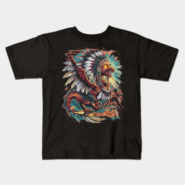 Native American tribal dragon Kids T-Shirt by Spaceboyishere